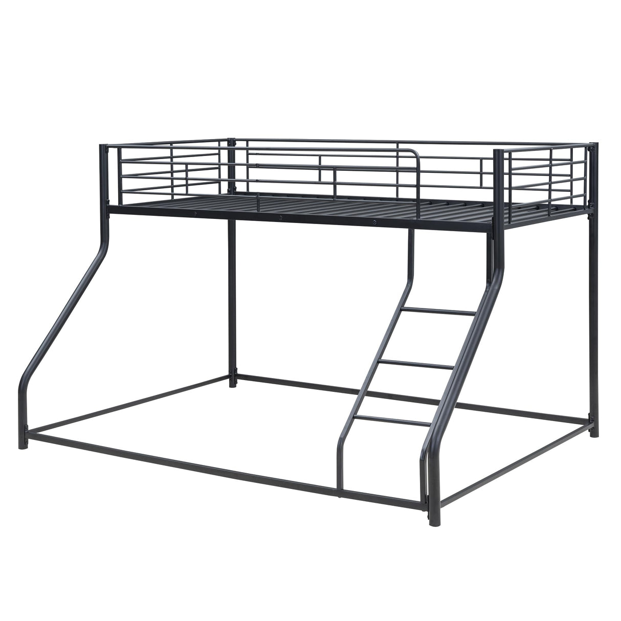 Merax Metal Floor Bunk Bed, Twin XL Over Queen, Guardrail and Ladder, Space-Saving Design, Metal Bed for Kids&Teens,Black Merax