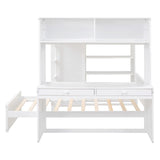 MaiDeHaoo Twin Over Full L-Shaped Bunk Bed with Desk and Shelves, Wood Bunk Bed with Storage Wardrobe and Stand-Alone Bed, White MaiDeHaoo