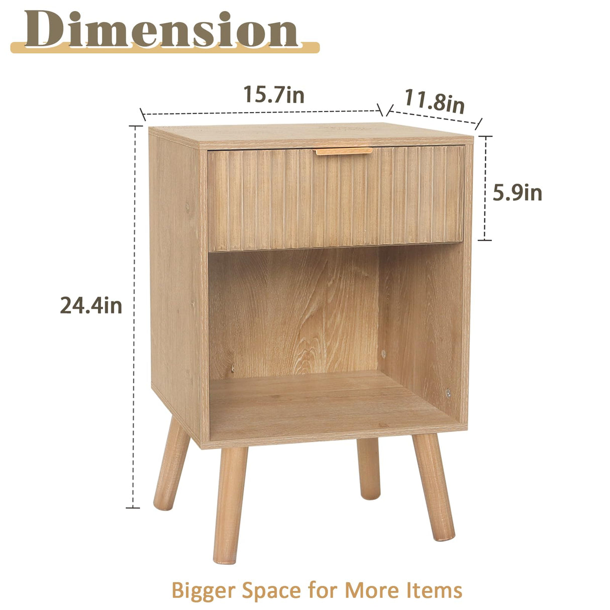 Fultyle Night Stand with Drawer, Mid Century Nightstand with Storage, Modern Fluted Bedside Table Bedroom Living Room for Small Space, Office (Rustic Walnut) Fultyle