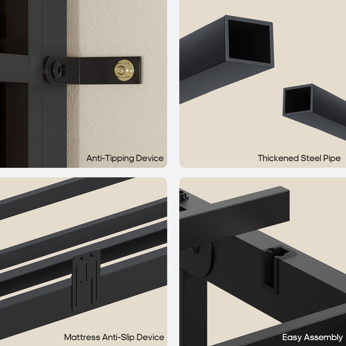 BTHFST Bunk Bed Twin Over Twin with 4 Storage Drawers & Shelves & Bedside Caddy, Twin Bunk Beds with Led Lights & Charging Station, Metal Bunk Bed with Angled Ladder & Safety Guardrail, Rustic Brown BTHFST