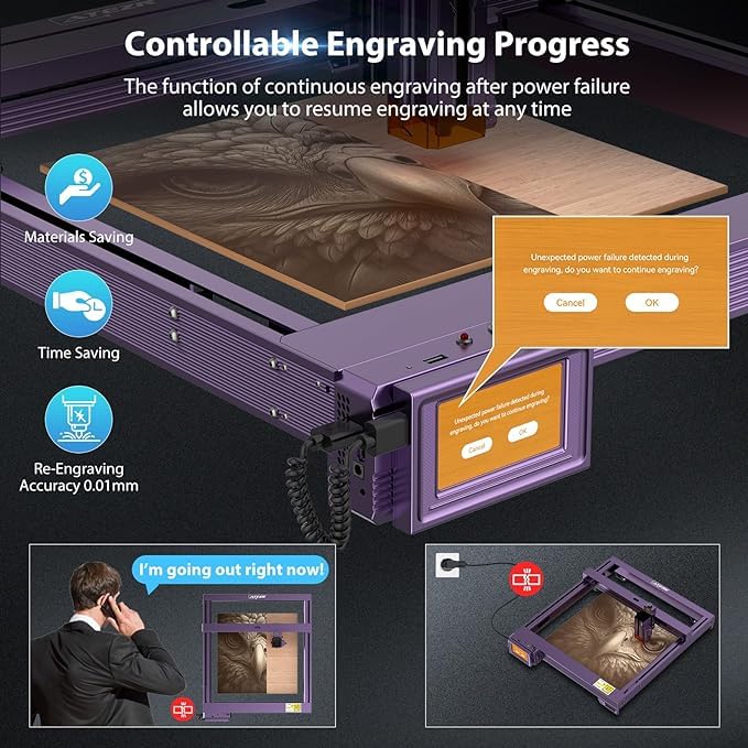ATEZR L2 24W Laser Engraver with Air Assist, 900mm/s High Efficiency Laser Engraver and Cutter Machine with Power Off Continuous Engraving Function for Wood, Metal, Acrylic, Leather ATEZR