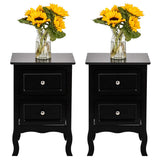 Karl home Black Nightstand Set of 2 for Bedroom, Vintage Small Night Stand with Drawers, Farmhouse Side Table, Wooden End Tables with Curved Legs for Office, Mid-Century Karl home