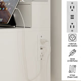 IRONCK Vanity Desk Set with LED Lighted Mirror & Power Outlet, Makeup Vanity Table with 4 Drawers,Storage Bench,for Bedroom, Bathroom, White IRONCK