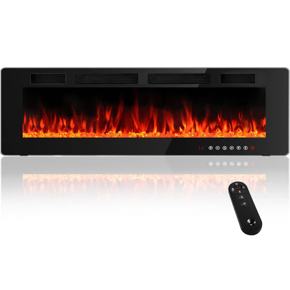 BOSSIN 72 inch Electric Fireplace Recessed and Wall Mounted, Ultra-Thin Silence Linear Electric Fireplace, 12 Adjustable Flame Color & Speed,750/1500W,Touch Screen Remote Control with 8h Timer