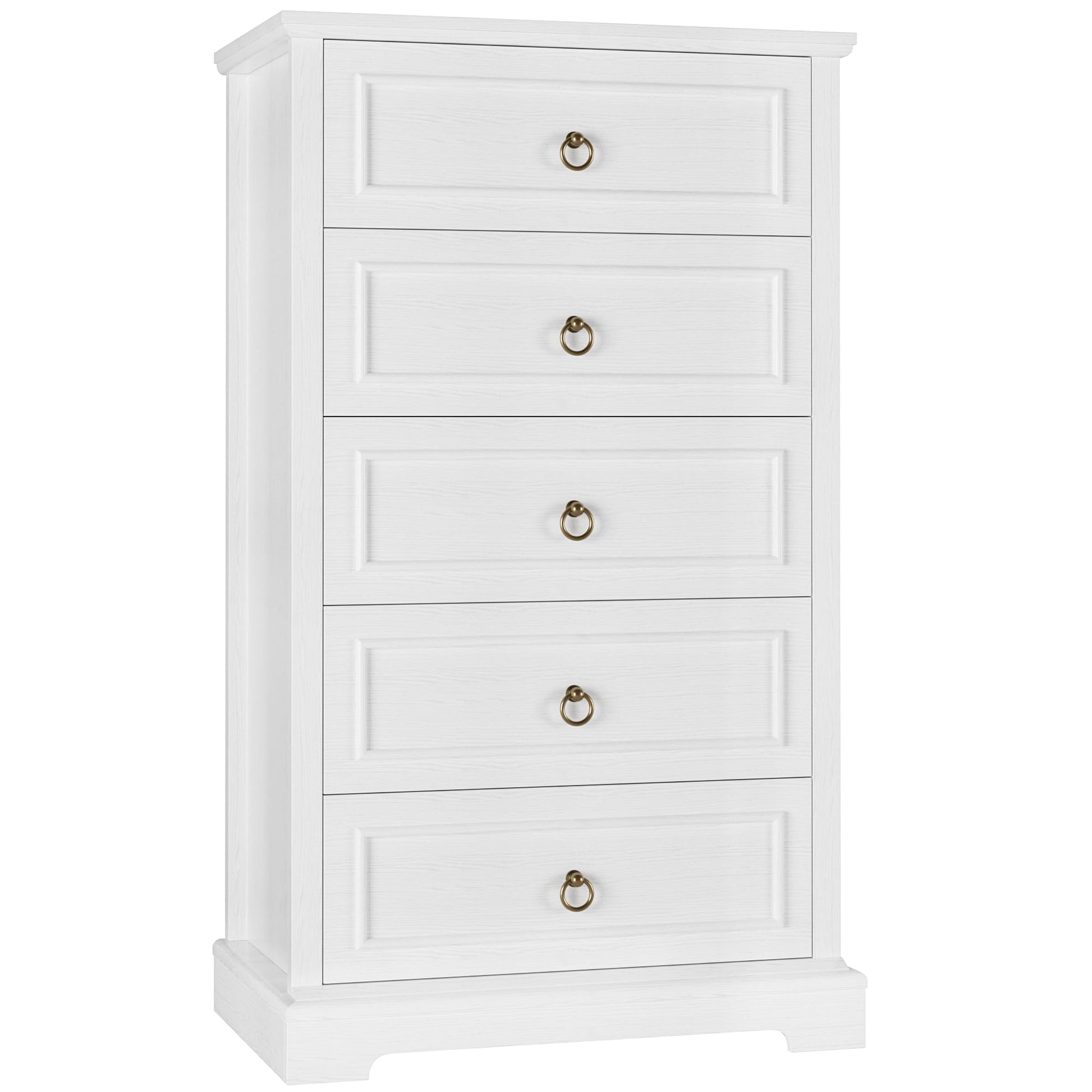 HOSTACK Dresser for Bedroom, 44" Tall Dresser with 5 Drawers, White Chest of Drawers with Storage, Modern Farmhouse Wood Dressers for Closet, Living Room, Hallway - WoodArtSupply