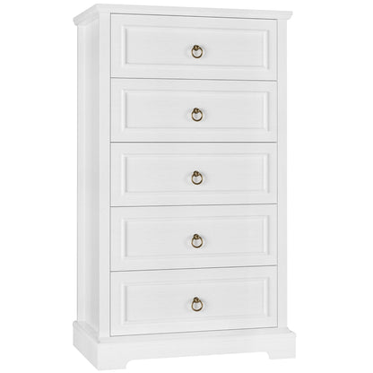 HOSTACK Dresser for Bedroom, 44" Tall Dresser with 5 Drawers, White Chest of Drawers with Storage, Modern Farmhouse Wood Dressers for Closet, Living Room, Hallway - WoodArtSupply