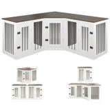 Large Dog Crate Furniture for 3 Dogs, 113'' Corner Dog Crate with Divider, 3 in 1 Heavy Duty Indoor Wooden Dog Kennel Furniture for Small Medium Large Dogs, White DEYGIA