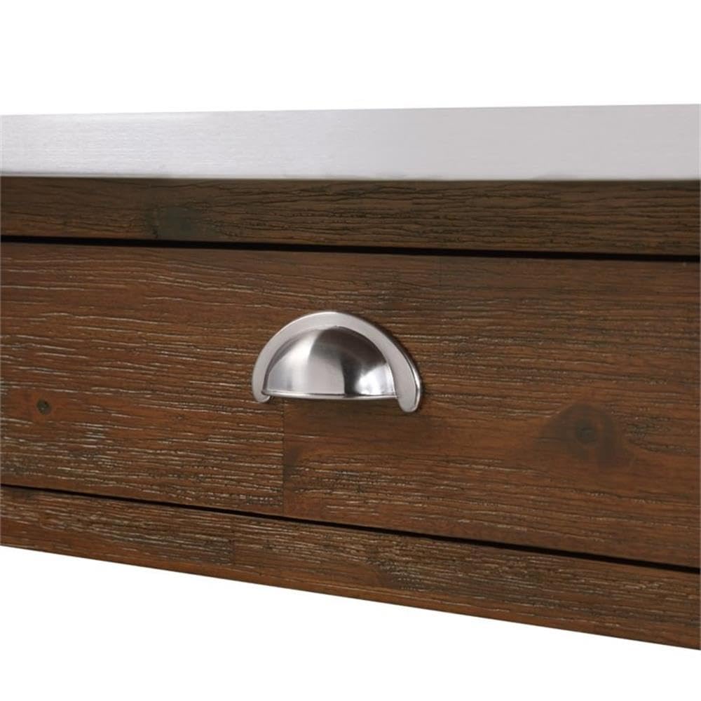 BOWERY HILL Modern Wood/Stainless Steel Kitchen Cart in Chestnut Wire-Brush BOWERY HILL