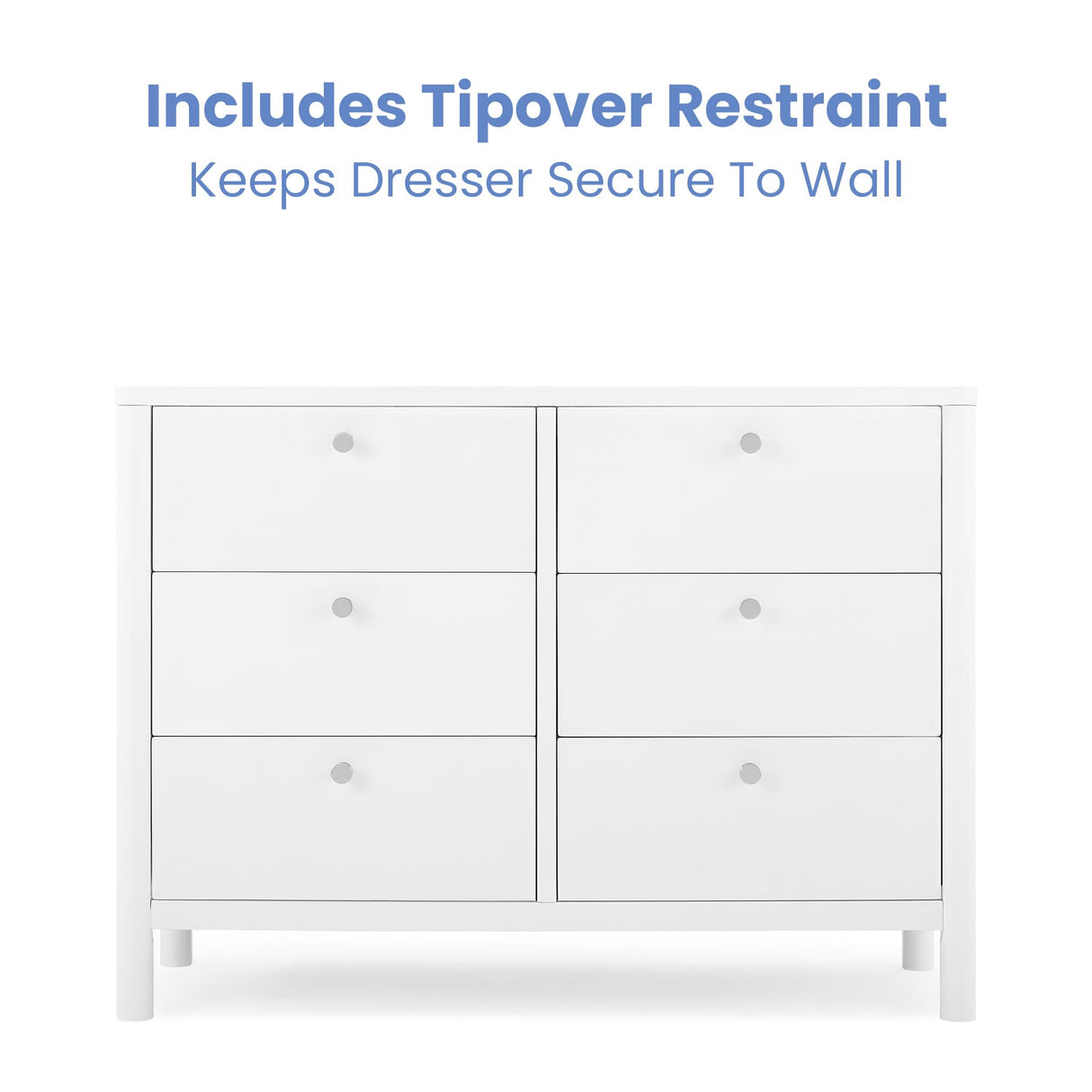 Delta Children Brooks 6 Drawer Dresser with Interlocking Drawers (Includes 3 Sets of Knobs – Choose from Natural, Brushed Nickel & Melted Bronze), Bianca White Delta Children