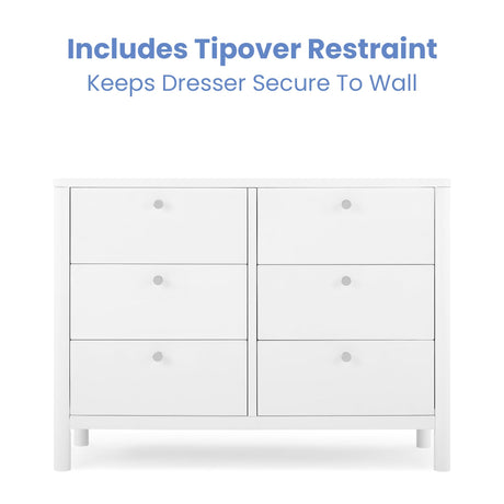 Delta Children Brooks 6 Drawer Dresser with Interlocking Drawers (Includes 3 Sets of Knobs – Choose from Natural, Brushed Nickel & Melted Bronze), Bianca White Delta Children