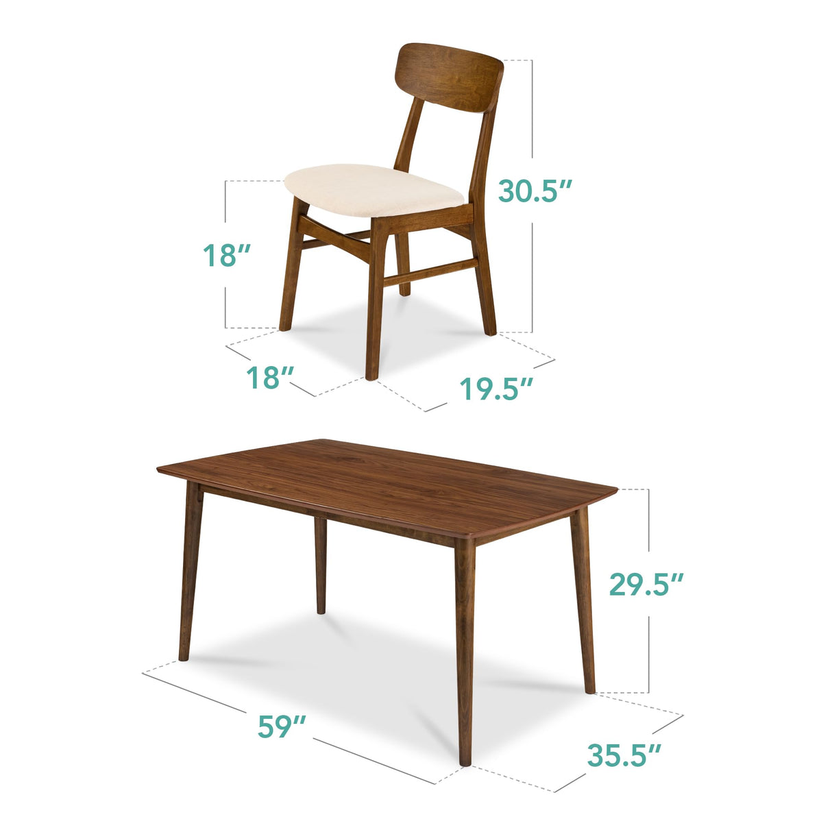 Best Choice Products 7-Piece Wooden Dining Room Table Set, Mid-Century Modern, Kitchen Table w/ 6 Chairs, Upholstered Cushions, Curved Backrests, Rounded Table Corners - Walnut/Cream Best Choice Products