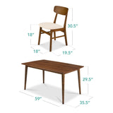 Best Choice Products 7-Piece Wooden Dining Room Table Set, Mid-Century Modern, Kitchen Table w/ 6 Chairs, Upholstered Cushions, Curved Backrests, Rounded Table Corners - Walnut/Cream Best Choice Products