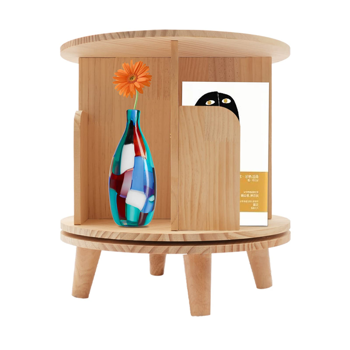 GNJINX 360° Rotating Solid Wood Bookshelf - 1 Tier Floor Standing Bookcase for Kids & Adults GNJINX