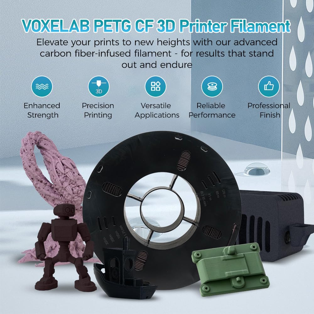 Voxelab 3D Printer Filament, 1.75mm PETG CF Filament, Dimensional Accuracy +/- 0.02 mm, 3D Printing Material 1kg/ Spool, Fit Most FDM 3D Printers (Black) (PETG CF, Marsala) Voxelab