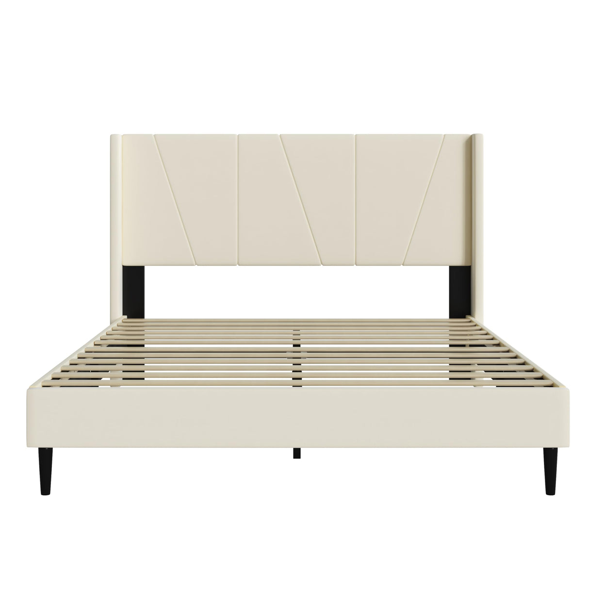 OLALITA Full Size Upholstered Platform Bed, Full Frame with Tufted Headboard, Sturdy Frame Wooden Slats, No Spring Mattress Required, Noiseless, Easy to Assemble, Beige OLALITA