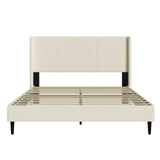 OLALITA Full Size Upholstered Platform Bed, Full Frame with Tufted Headboard, Sturdy Frame Wooden Slats, No Spring Mattress Required, Noiseless, Easy to Assemble, Beige OLALITA