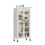 Runboll Kitchen Pantry Storage Cabinet, 6 Tier Metal Sideboard with Wheels and Acrylic Glass Door, Modern Display Curio Cabinet Bookcase White Runboll