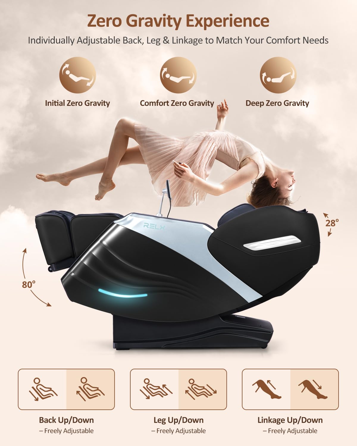 RELX 2026 Massage Chair Full Body, 20 Modes Zero Gravity SL-Track Shiatsu Massage Chair Built-in Heat System, Airbag Massage with Body Scan, Deep Yoga Stretch, Calfrest Extension and AI Control(Black) RELX