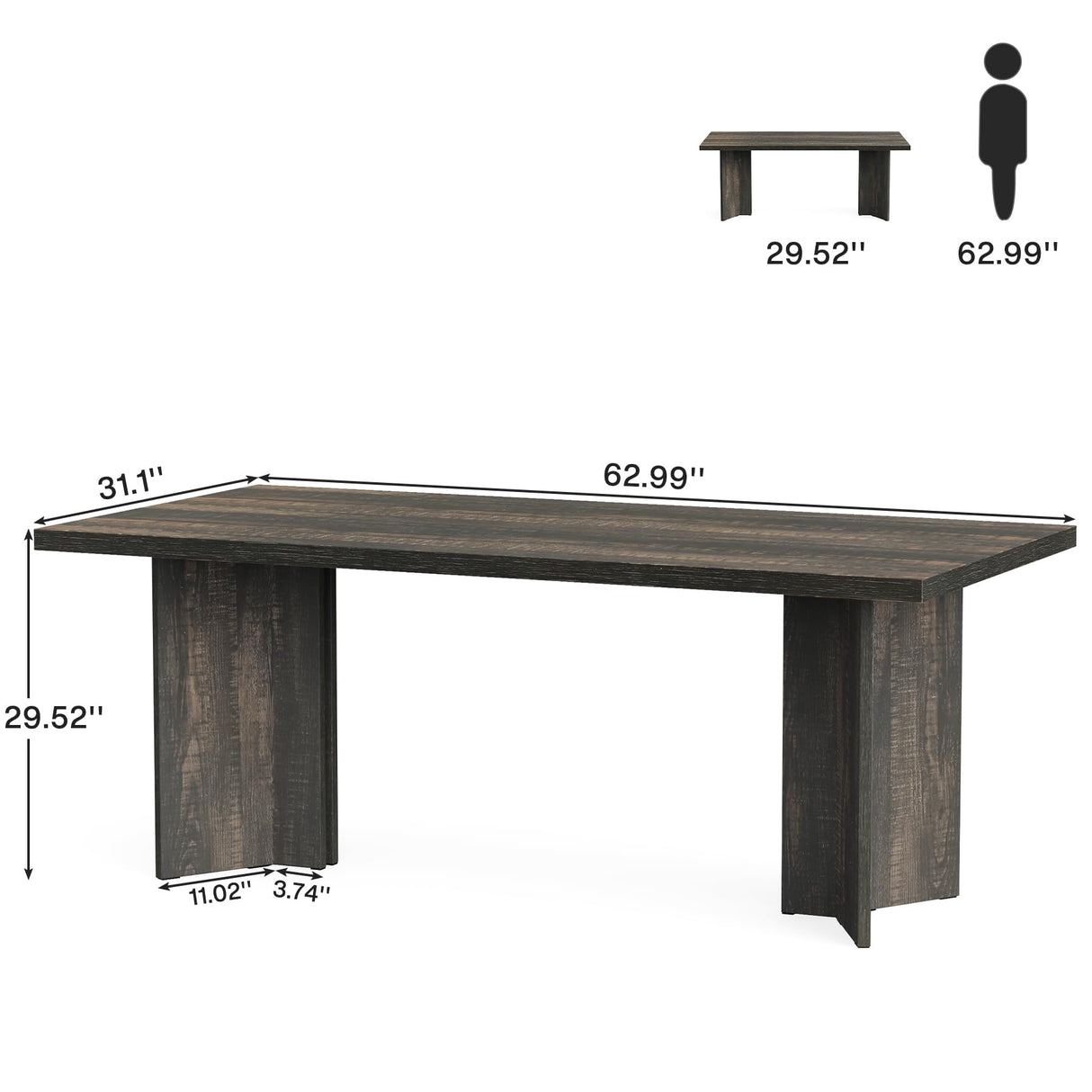 Tribesigns 63-inch Executive Desk, Vintage Office Computer Desk with Large Tabletop, Farmhouse Wood Writing Conference Table Workstation for Home Office, Study, Dark Gray Tribesigns