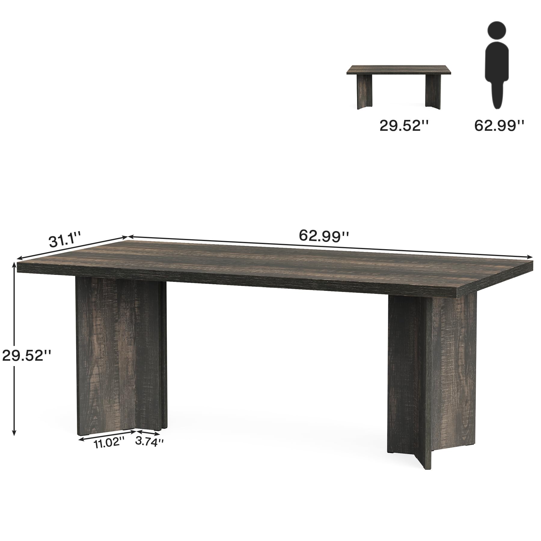 Tribesigns 63-inch Executive Desk, Vintage Office Computer Desk with Large Tabletop, Farmhouse Wood Writing Conference Table Workstation for Home Office, Study, Dark Gray - WoodArtSupply