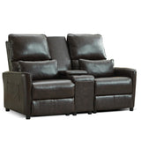 DRMBOOK 63'' RV Loveseat Recliner Sofa, Faux Leather Double Camper Couch 2 Seater Recliner with Console, Home Movie Theater Seating Chair, 2 Person Push Back Recliners for Living Room, Red & Brown DRMBOOK