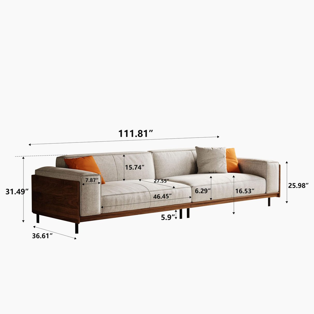 NessCarsti Modern 4-Seater Upholstered Fabric Sofa for Living Room –111.81 inch Comfortable Timecloud Couch with Wood Frame and Metal Legs, Easy Assembly, Ideal for Office, or Living Room, Gray NessCarsti