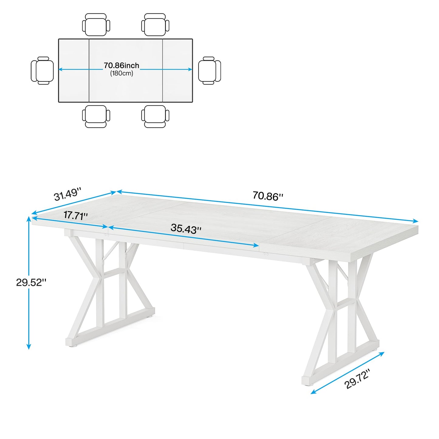 Tribesigns Farmhouse Dining Table for 6 People, 70.8-Inch Rectangular Wood Dining Table, Rustic Kitchen Table with Heavy Duty Metal Legs for Dining Room - WoodArtSupply