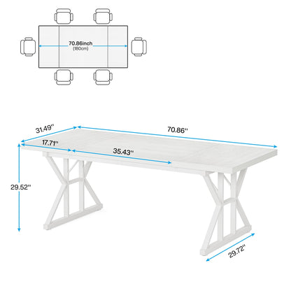 Tribesigns Farmhouse Dining Table for 6 People, 70.8-Inch Rectangular Wood Dining Table, Rustic Kitchen Table with Heavy Duty Metal Legs for Dining Room - WoodArtSupply