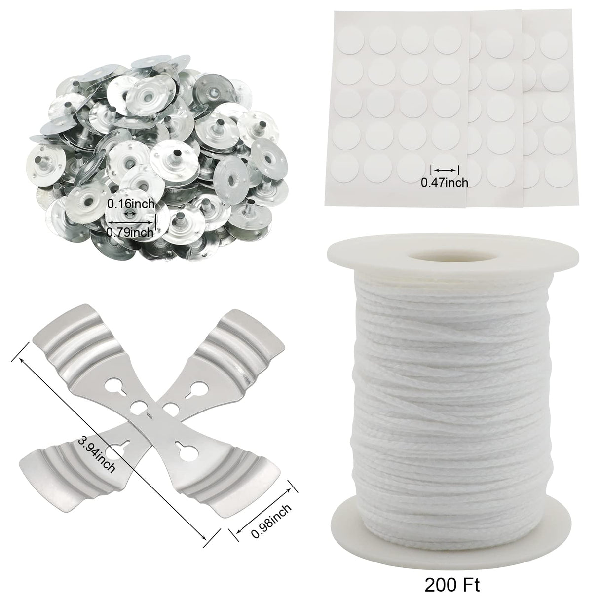 Candle Wick Roll, RAPUDA 200 Ft 24 PLY Braided Wick Spool, 2 Pcs Metal Candle Wick Holders,100 Pcs Metal Sustainer Tabs, 60 pcs Candle Thread Stickers for Candle DIY Craft Making RAPUDA