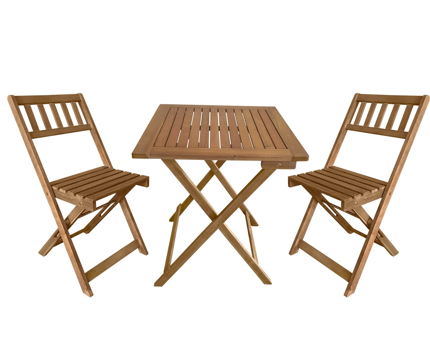 3-Piece Acacia Wood Folding Patio Bistro Set Outdoor Bistro Set Table and Chairs Set with 2 Chairs and Square Table for Pool Beach Backyard Balcony Porch Deck Garden Wooden Furniture, Natural - WoodArtSupply