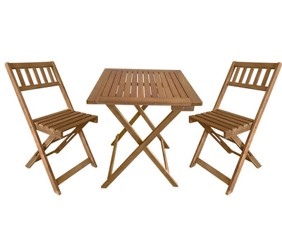 3-Piece Acacia Wood Folding Patio Bistro Set Outdoor Bistro Set Table and Chairs Set with 2 Chairs and Square Table for Pool Beach Backyard Balcony Porch Deck Garden Wooden Furniture, Natural Oiled