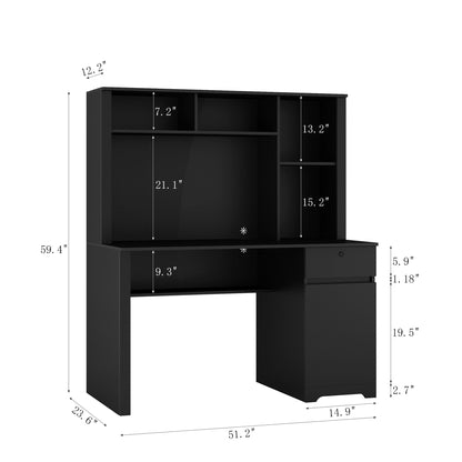 AMNOOI Black Computer Desk with Hutch & Bookshelf - Executive Style Desk with Lockable Drawer and USB Charging Ports - WoodArtSupply