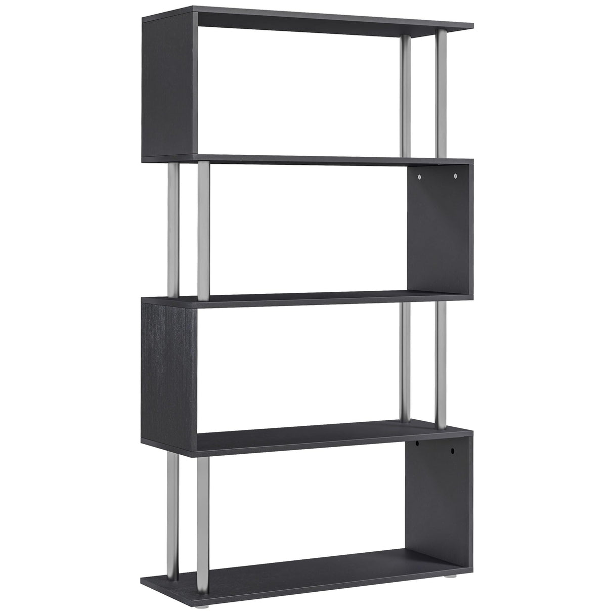 HOMCOM Modern S-Shaped 5 Tier Room Dividing Bookcase Wooden Storage Display Stand Shelf - Black HOMCOM