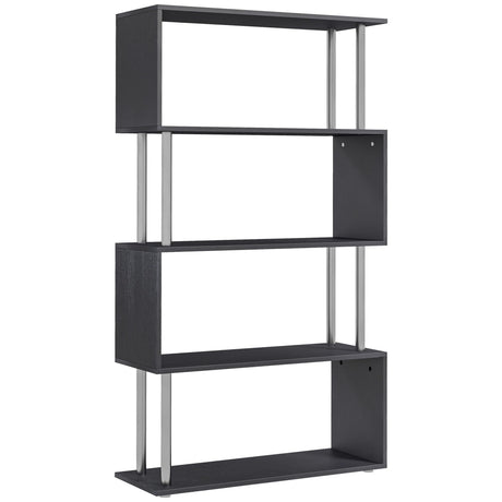 HOMCOM Modern S-Shaped 5 Tier Room Dividing Bookcase Wooden Storage Display Stand Shelf - Black HOMCOM