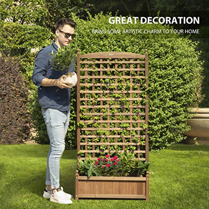 VIVOHOME Wood Planter Raised Garden Bed with Trellis, 60 Inch Height Outdoor Garden Flower Standing Planter Box Lattice Panels with Planter for Patio Porch w/Drainage Holes - WoodArtSupply