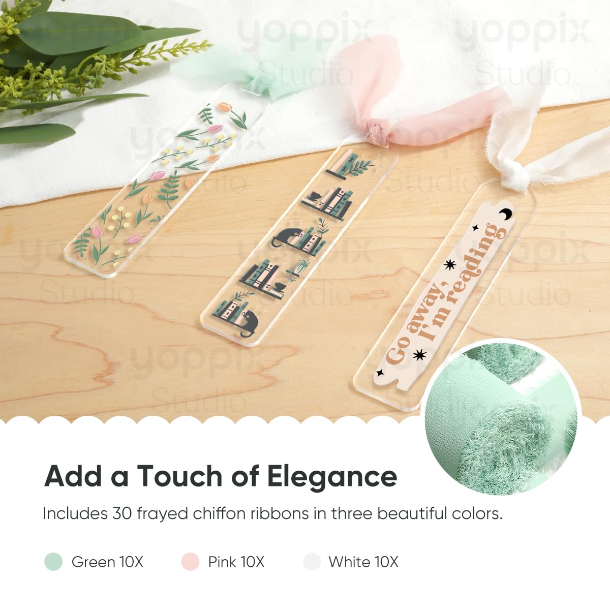30 Pieces Acrylic Bookmark Blanks- 3mm Thicken Clear Acrylic Bookmarks with 30 Pcs Ribbon for Reading Lovers DIY Crafts Presents, Graduation Back to School Presents YOPPIX