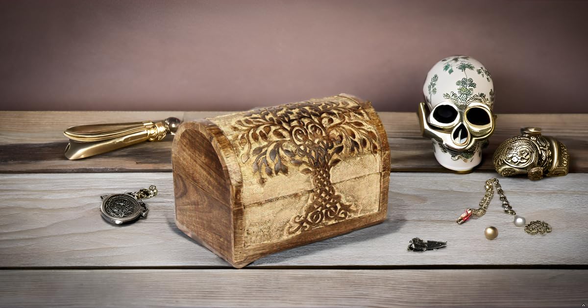 Great Birthday Gift Ideas Handmade Decorative Wooden Jewelry Box With Tree of Life Carvings Jewelry Organizer Keepsake Box Treasure Chest Trinket Holder Watch Box Storage Lock Box The Great Indian Bazaar