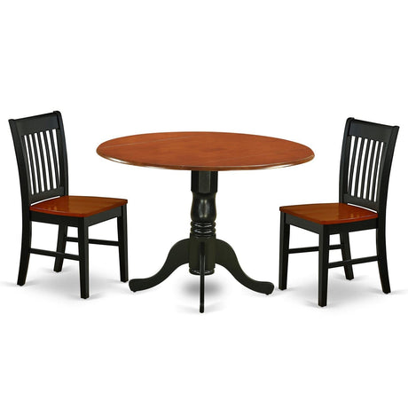 East West Furniture Dublin 3 Piece Room Set Contains a Round Dining Table with Dropleaf and 2 Wood Seat Chairs, 42x42 Inch, DLNO3-BCH-W East West Furniture