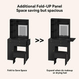 ARTETHYS Vanity Desk with Mirror and Lights Black Vanity Set with Storage Chair Dressing Table with Drawer Makeup Desk with Fold-up Panel for Bedroom ARTETHYS