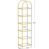 Homhedy Bookshelf Arched Display Racks,Metal Bookcase,Tempered Glass Shelves,Storage Rack Shelf for Home Office,Living Room,Bedroom, Bathroom,Modern Style (Golden, 11.8" D x 13.8" W x 68.1" H) Homhedy