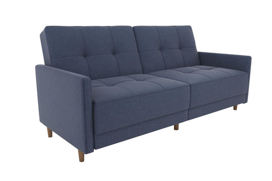 DHP Andora 76 Inch Futon Sofa Bed, Modern Upholstered Couch Sleeper with Button Tufted Back and Seat, Navy