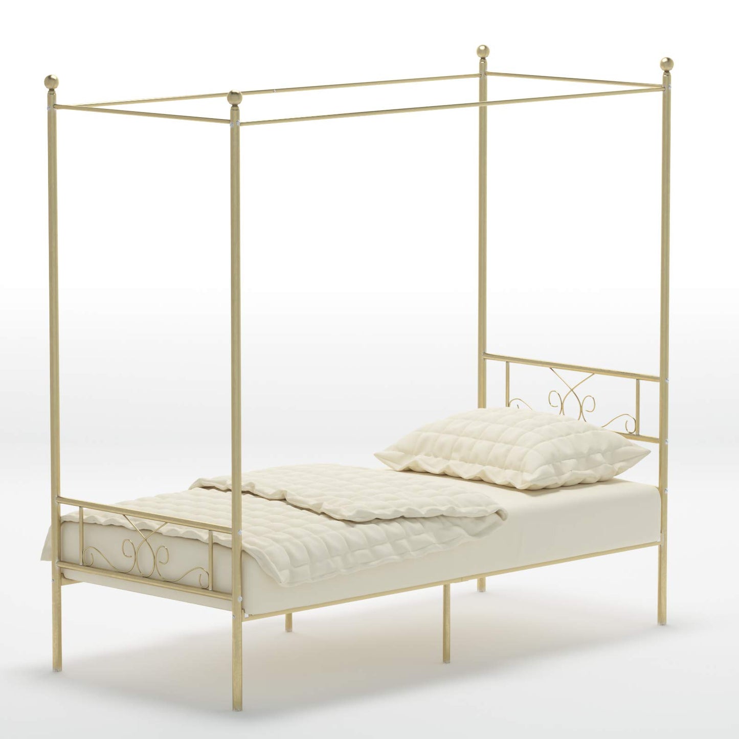 Weehom Twin Canopy Bed Frame with Headboard and Footboard, 4 Posters Metal Bed Frame, No Box Spring Needed, Mattress Foundation Platform Bed for Kids and Adults, Gold