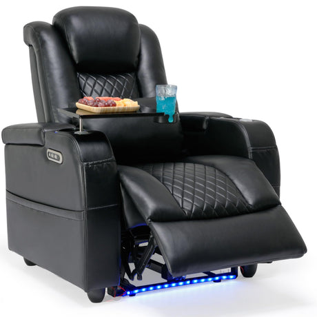 Airadlis Home Theater Seating Seats, Game Movie Theater Chairs Theater Recliner Sofa with 7 Colors Ambient Lighting, Lumbar Pillow, Side Pocket, Tray Table, Power Recline, Black Airadlis