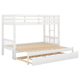 EMKK Twin Over Pull-Out Bunk Bed with Trundle - Space-Saving Wooden Bed for 4, White EMKK