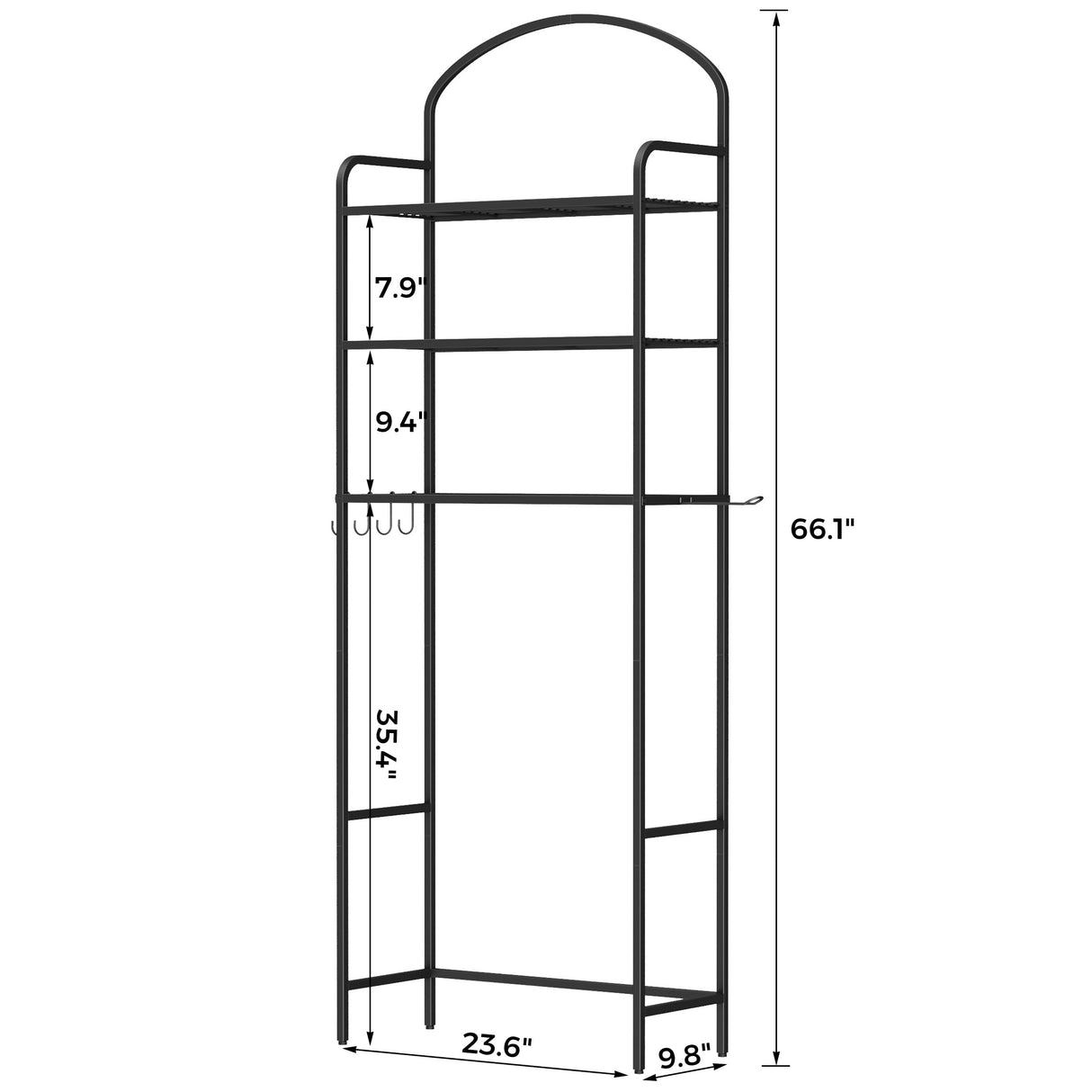 Cerlyunzan 3-Tier Over The Toilet Storage, Bathroom Organizer, Space-Saving, Above Toilet Storage Rack with 4 Hooks and Paper Holder, Metal Shelf, Black Cerlyunzan