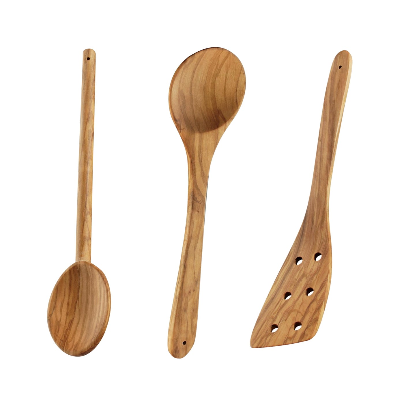 Cilio Toscana Olivewood 3-Piece Utensil Set, Includes Perforated Spatula, Stirring Spoon, Cooking Spoon, Natural