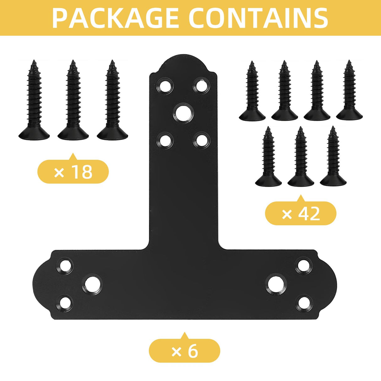 Rasugarlary Black T Bracket, 6 pcs T Post Brackets Pergola Post to Beam Connectors 4mm Thickness for Wood, Steel Repair Fixing Mending T Plate Bracket Flat Connector with Screws Rasugarlary