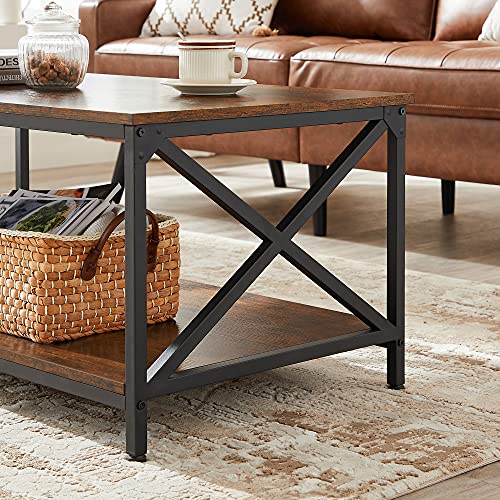 VASAGLE Coffee Table, Cocktail Table with Storage Shelf and X-Shape Steel Frame, Industrial Farmhouse Style, 39.4 x 21.7 x 17.7 Inches, Rustic Brown and Black ULCT200B01V1 VASAGLE