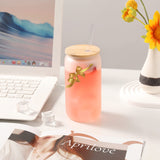 YOUKE OLA 20 Pack Sublimation Blank Beer Glass Cup Can Shaped Frosted with Bamboo Lids Borosilicate Glasses Tumbler Mason Jar Cups Mug with Glass Straw for Beer, Juice, Soda, Iced Coffee, Drinks 16oz YOUKE OLA