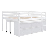 Full size Low Loft Bed with Storage, Full Size Loft Bed with Portable Desk & 4 Drawers, Wood Full Loft Bed Frame with Shelves, Modern Farmhouse Junior Loft Bed for Kids Boys Girls, White Harper & Bright Designs